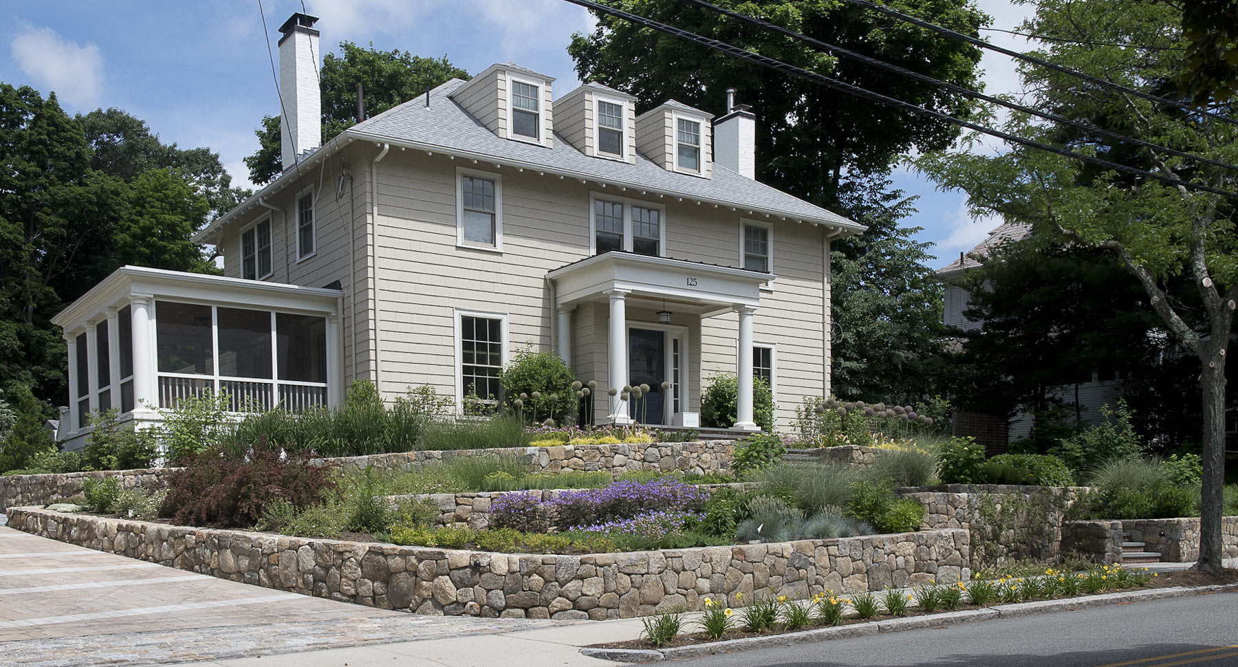 stonewalls around a suburban home